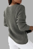 Grey Casual Solid Basic V Neck Tops