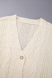 White Casual Solid Buttons V Neck Outerwear