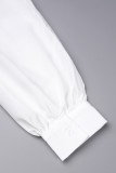 ホワイト カジュアル プリント パッチワーク マンダリン カラー シャツ ドレス ドレス