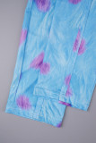 Blau-lila Street-Print-Patchwork-Reißverschluss-Spaghettiträger-Skinny-Jumpsuits