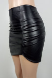 Noir Sexy solide Patchwork fermeture éclair maigre taille moyenne couleur unie bas