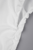 Robe longue blanche à col rond, couleur unie, patchwork pliable
