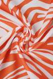 Tangerine Röd Casual Randig Patchwork Pocket Spänne Skjorta Krage Långärmad Två delar