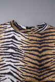 Тигровый узор Повседневный принт Базовая водолазка с длинным рукавом и длинными рукавами Платья больших размеров