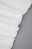 Белые уличные однотонные лоскутные длинные платья с круглым вырезом и складками
