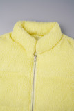 Ropa de abrigo cárdigan liso casual con cremallera cuello alto amarillo