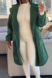 Vêtements d'extérieur élégants à col cardigan avec poche en patchwork solide vert