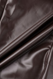Vestido sin mangas con cuello en O y abertura de retales lisos informal marrón (sin guantes)