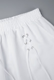 Blanc décontracté solide Patchwork cordon de serrage poche bretelles croisées droite taille haute droite couleur unie bas