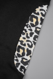 Leopardtryck Street Print Patchwork Hooded Collar Långärmad Två delar