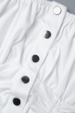 Branco casual diário elegante férias simples cordão fivela dobrável fora do ombro manga curta duas peças
