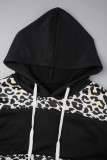 Leopard Print Street Print Patchwork Hooded Collar Long Sleeve Two Pieces