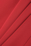 Rose rouge élégant solide patchwork col en V manches longues deux pièces