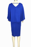 Vestidos de saia lápis elegantes em azul royal com retalhos sólidos sem cinto e decote em V (sem cinto)