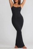 ブラック セクシー カジュアル ソリッド バックレス スパゲッティ ストラップ ロング ドレス ドレス