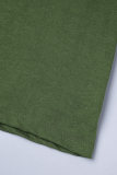 T-shirts à col rond et patchwork imprimé quotidien décontracté vert armée