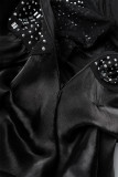 Vestido sin mangas con tirantes finos y diamantes de imitación formales de fiesta diaria dulce negro Vestidos