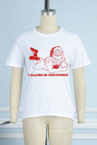 White Casual Print Santa Claus Patchwork O Neck T-Shirts