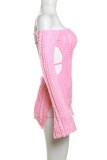 Roze sexy casual effen uitgeholde rugloze off-shoulder jurken met lange mouwen