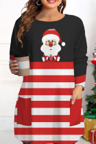 Zwart Rood Casual print Kerstman Basic O-hals tops