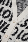 Vêtements d'extérieur décontractés blancs à col en V et lettres patchwork