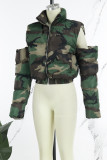 Camouflage Casual Camouflage Print Hollowed Out Zipper Collar Outerwear