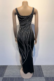 Black Party Elegant Formal Hot Drilling Hot Drill Spaghetti Strap Evening Dress Dresses