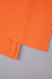 Rosso mandarino Casual Solido Basic Colletto con cappuccio Manica lunga Due pezzi