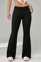 Pantalones casuales sólidos básicos regulares de cintura alta color sólido convencional
