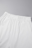 Vêtements de sport décontractés blancs, Patchwork quotidien uni, cordon de serrage, poche, pantalon, col rond, manches longues, deux pièces