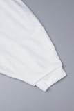 ホワイト カジュアル デイリー シンプル ソリッド カラー フード付き 襟 長袖 XNUMX 枚