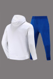 Colletto con cappuccio con tasca a cordoncino con stampa patchwork casual blu bianco Plus Size Due pezzi