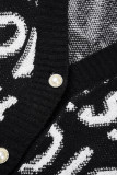 Black Casual Letter Patchwork V Neck Outerwear