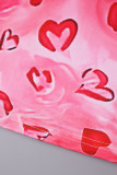 Rosa Sexy Casual Estampado Bandagem Sem Costas Vestido Longo Halter