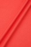 Abbigliamento sportivo casual rosso Patchwork quotidiano Patchwork semplice Draw String Pocket Pantaloni O Collo Manica lunga Due pezzi