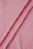 Due pezzi rosa casual con colletto obliquo senza schienale e manica corta