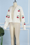 White Casual Jacquard Cardigan Outerwear