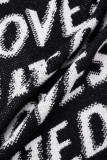 Черная повседневная лоскутная верхняя одежда с V-образным вырезом и буквами