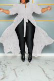 ブラック カジュアル ソリッド バンデージ パッチワーク バックル ビーズ ターンダウン カラー ストレート プラスサイズ ドレス
