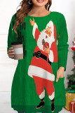 Tops básicos con cuello redondo de Papá Noel con estampado informal verde blanco