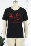 Black Casual Print Santa Claus Patchwork O Neck T-Shirts