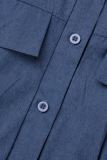 Blue Casual Plaid Patchwork Turndown Collar Long Sleeve Dresses
