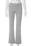 Pantalones grises casuales sólidos básicos regulares de cintura alta color sólido convencional