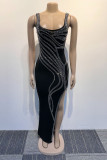Black Party Elegant Formal Hot Drilling Hot Drill Spaghetti Strap Evening Dress Dresses