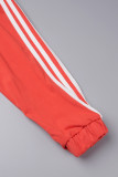 Rouge vêtements de sport décontractés quotidien Patchwork uni Patchwork cordon de serrage poche pantalon col rond manches longues deux pièces