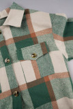 Dark Brown Casual Plaid Patchwork Shirt Collar Tops