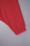 レッド カジュアル ソリッド パッチワーク フード付きカラー ストレート ドレス