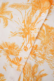 Orange Casual Print Patchwork Hemdkragen Langes Kleid Plus Size Kleider (abhängig vom tatsächlichen Objekt)