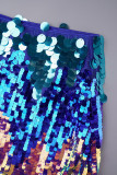 Pantalones de patchwork de lápiz de cintura alta ajustados con lentejuelas de patchwork sexy azul