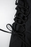 Black Casual Solid Frenulum Turn-back Collar Suit Dress Dresses